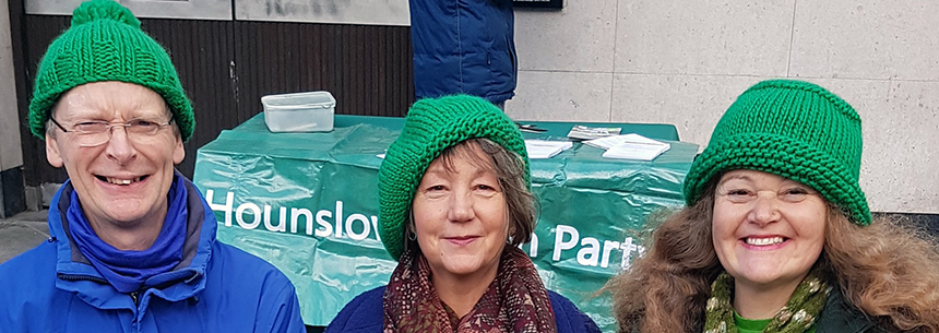 Green Party Activists with green hats